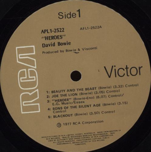 David Bowie Heroes vinyl LP album (LP record) Australian BOWLPHE670925