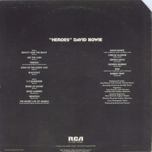 David Bowie Heroes vinyl LP album (LP record) US BOWLPHE778691