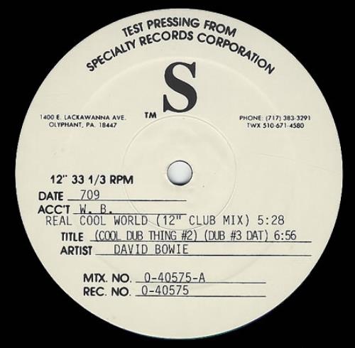 David Bowie Real Cool World - Speciality Corp Test Pressing 12" vinyl single (12 inch record / Maxi-single) US BOW12RE68216