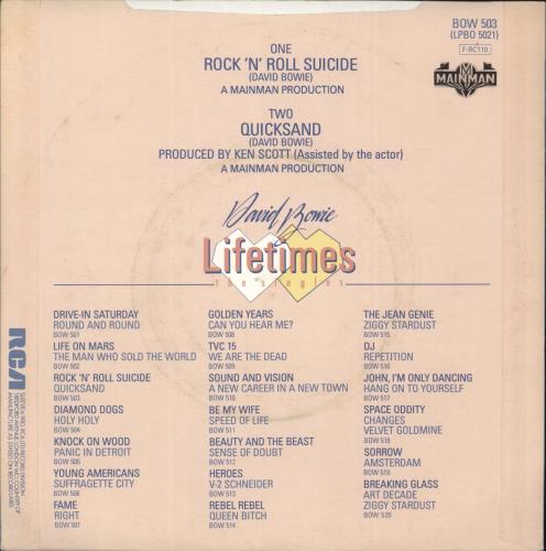 David Bowie Rock 'N' Roll Suicide 7" vinyl single (7 inch record / 45) Irish BOW07RO867176