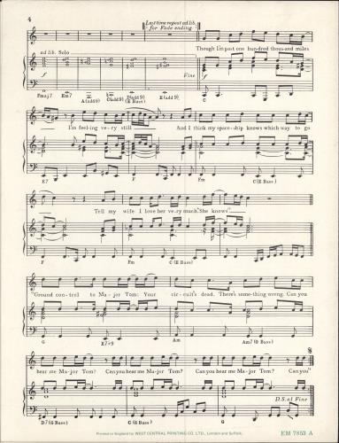 David Bowie Space Oddity sheet music UK BOWSMSP231490