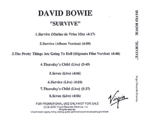 David Bowie Survive CD-R acetate US BOWCRSU227937