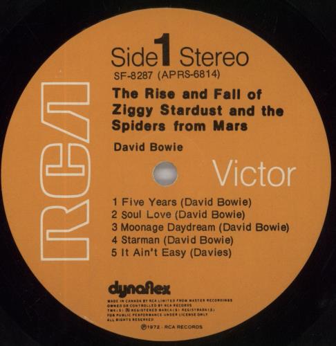 David Bowie The Rise And Fall Of Ziggy Stardust And The Spiders From Mars vinyl LP album (LP record) Canadian BOWLPTH861274