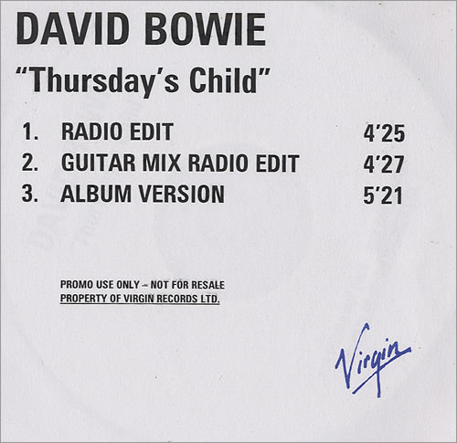 David Bowie Thursday's Child CD-R acetate UK BOWCRTH435832