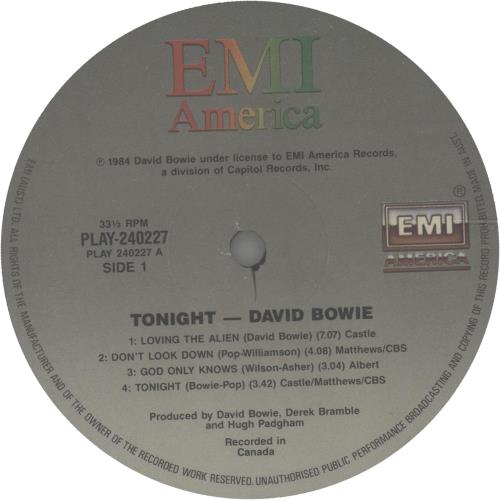 David Bowie Tonight vinyl LP album (LP record) Australian BOWLPTO670923
