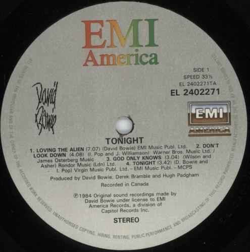 David Bowie Tonight vinyl LP album (LP record) UK BOWLPTO790920