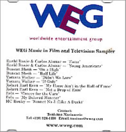 David Bowie WEG Music In Film And Televion Sampler CD-R acetate US BOWCRWE255409