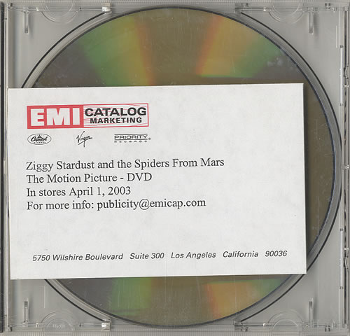 David Bowie Ziggy Stardust And the Spiders From Mars promo DVD-R US BOWDRZI448933