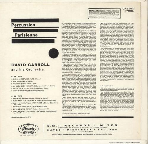 David Carroll Percussion Parisienne vinyl LP album (LP record) UK Q61LPPE708865