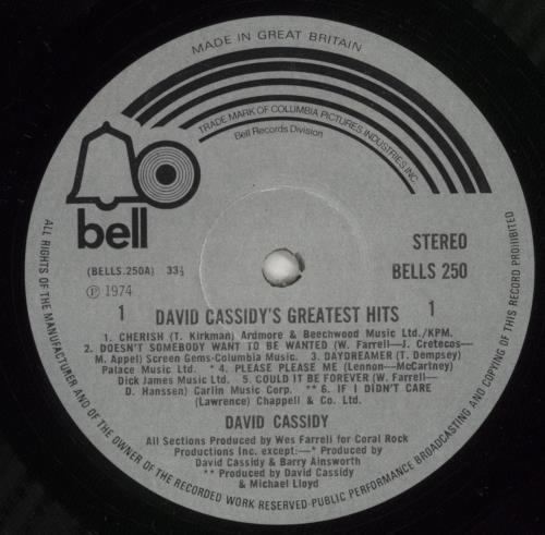 David Cassidy David Cassidy's Greatest Hits vinyl LP album (LP record) UK DVDLPDA456417