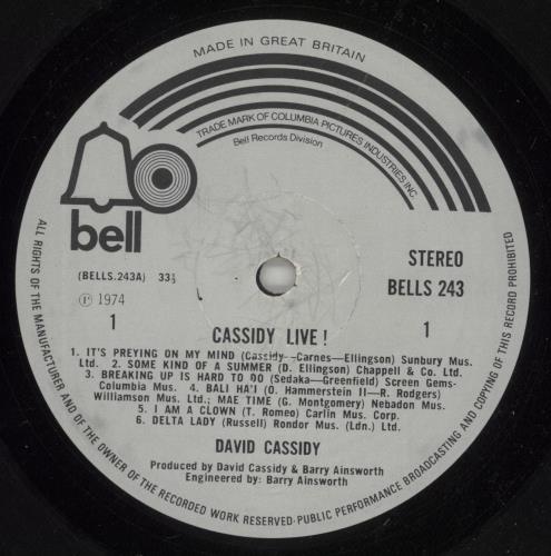 David Cassidy World Tour '74 vinyl LP album (LP record) UK DVDLPWO451849