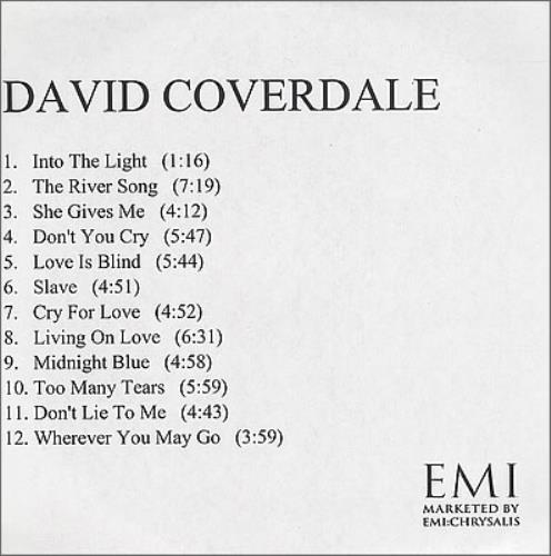David Coverdale Album CD-R acetate UK DCOCRAL164218
