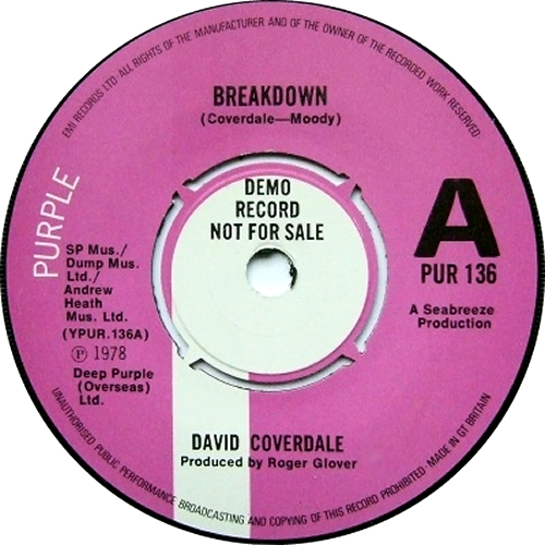 David Coverdale Breakdown 7" vinyl single (7 inch record / 45) UK DCO07BR44868
