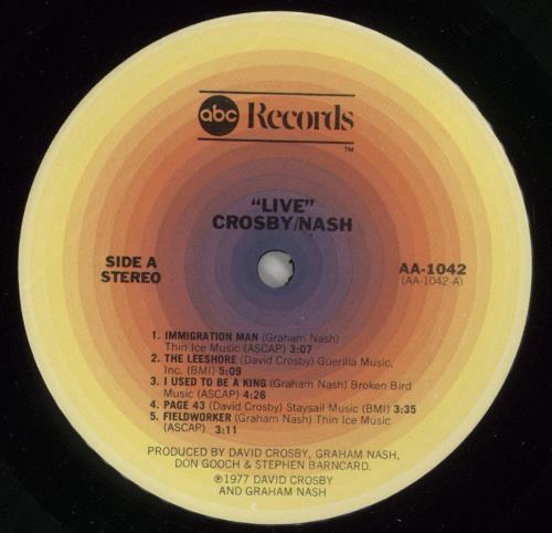 David Crosby & Graham Nash Live vinyl LP album (LP record) US C&NLPLI737865