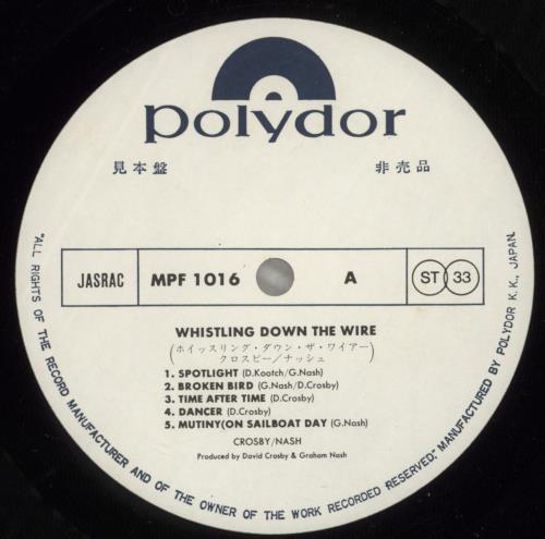 David Crosby & Graham Nash Whistling Down The Wire vinyl LP album (LP record) Japanese C&NLPWH137534