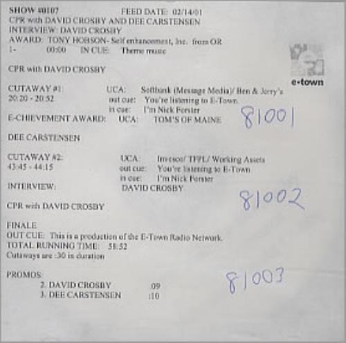 David Crosby Interview CD-R acetate US D-CCRIN200059