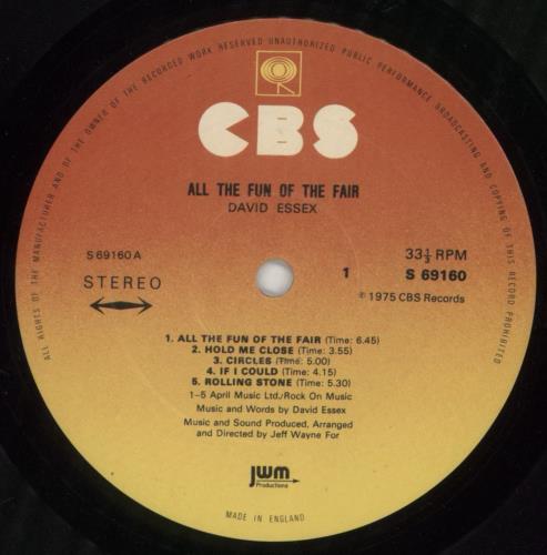 David Essex All The Fun Of The Fair - Song Hype Stickered vinyl LP album (LP record) UK ESSLPAL558483