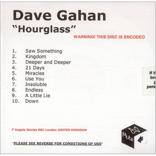 David Gahan Hourglass CD-R acetate UK DGNCRHO422051