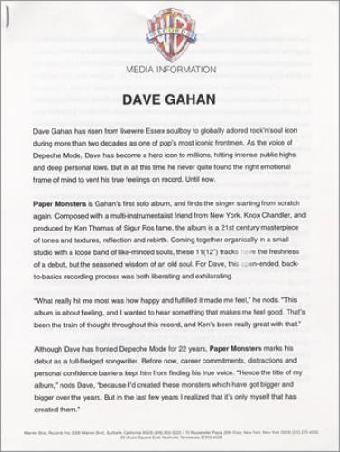 David Gahan Paper Monsters media press pack US DGNPPPA251503