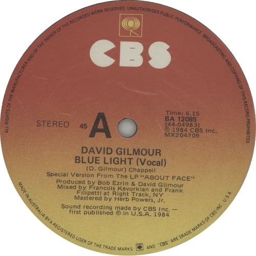 David Gilmour Blue Light 12" vinyl single (12 inch record / Maxi-single) Australian DGL12BL80755