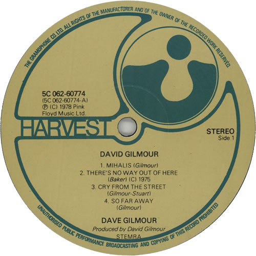 David Gilmour David Gilmour vinyl LP album (LP record) Dutch DGLLPDA626485