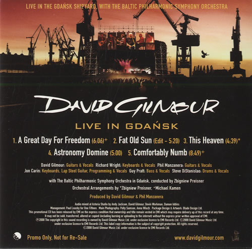 David Gilmour Live In Gdansk CD-R acetate UK DGLCRLI451102