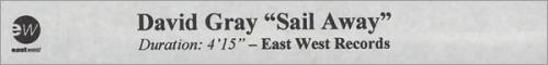 David Gray Sail Away video (VHS or PAL or NTSC) UK DGRVISA192921