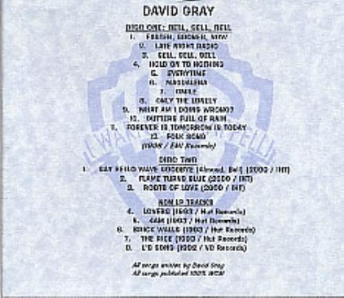 David Gray Sell Sell Sell / Non LP Tracks CD-R acetate US DGRCRSE276453