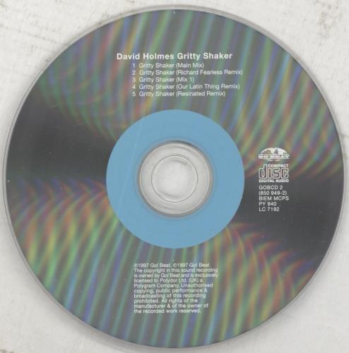 David Holmes Gritty Shaker CD single (CD5 / 5") UK DHMC5GR176547