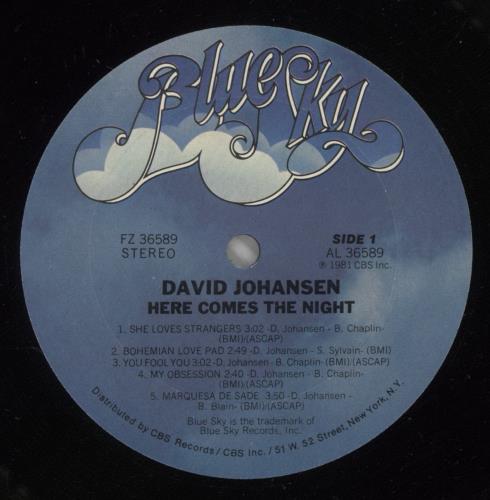 David Johansen Here Comes The Night vinyl LP album (LP record) US DVHLPHE875153