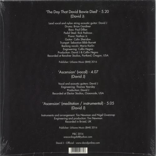 David J The Day That David Bowie Died - Sealed 10" vinyl single (10 inch record) UK DAV10TH865804