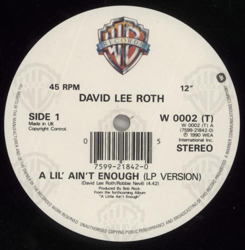 David Lee Roth A Lil' Ain't Enough 12" vinyl single (12 inch record / Maxi-single) UK DLR12AL596446