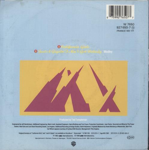 David Lee Roth California Girls 7" vinyl single (7 inch record / 45) German DLR07CA872101