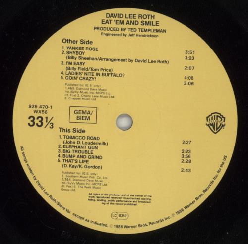 David Lee Roth Eat 'Em And Smile - EX vinyl LP album (LP record) German DLRLPEA870555