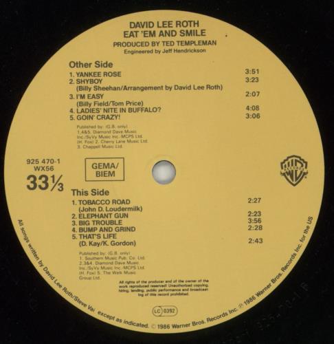 David Lee Roth Eat 'Em And Smile - Price Stickered vinyl LP album (LP record) UK DLRLPEA869730