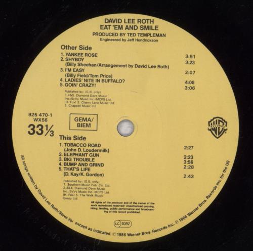 David Lee Roth Eat 'Em And Smile - Shrink with Sticker vinyl LP album (LP record) German DLRLPEA847105