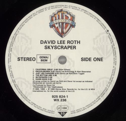 David Lee Roth Skyscraper vinyl LP album (LP record) UK DLRLPSK517576
