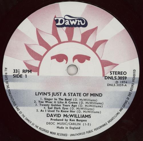 David McWilliams Livin's Just A State Of Mind vinyl LP album (LP record) UK VMCLPLI557776
