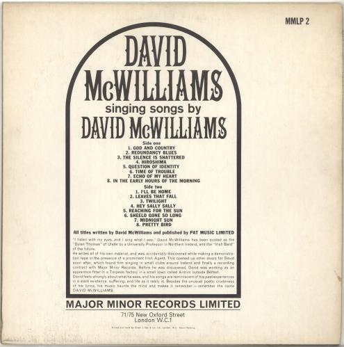 David McWilliams Singing Songs By David McWilliams vinyl LP album (LP record) UK VMCLPSI704600