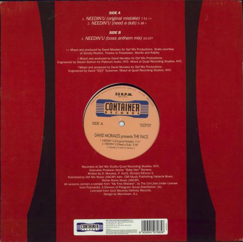 David Morales Needin' U 12" vinyl single (12 inch record / Maxi-single) Spanish VDM12NE798700
