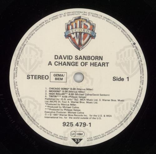 David Sanborn A Change Of Heart vinyl LP album (LP record) German DS8LPAC498313