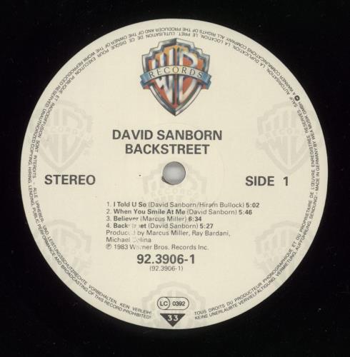 David Sanborn Backstreet vinyl LP album (LP record) German DS8LPBA501192