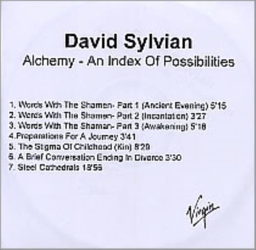 David Sylvian Alchemy - An Index Of Possibilities CD-R acetate UK SYLCRAL261900