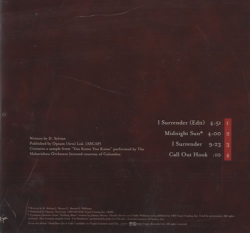 David Sylvian I Surrender CD single (CD5 / 5") US SYLC5IS137380