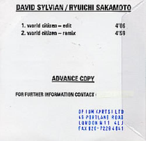 David Sylvian World Citizen CD-R acetate UK SYLCRWO280066