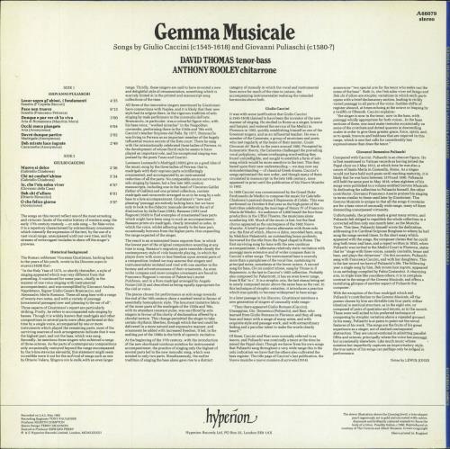David Thomas [Vocal] Gemma Musicale (Songs By Caccini And Puliaschi) vinyl LP album (LP record) UK 487LPGE796688