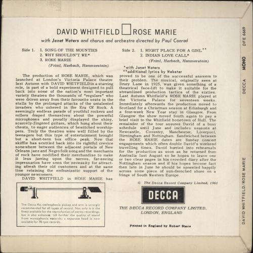 David Whitfield Rose marie 7" vinyl single (7 inch record / 45) UK DWF07RO813306