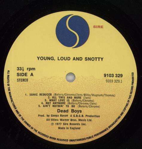 Dead Boys Young, Loud And Snotty vinyl LP album (LP record) UK Y-SLPYO865287