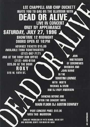 Dead Or Alive Live In Concert New York 1996 handbill US DOAHBLI330909