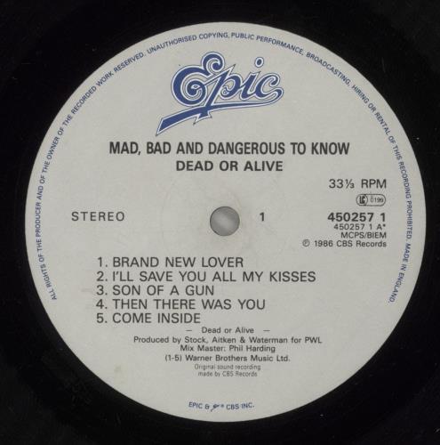 Dead Or Alive Mad Bad & Dangerous To Know vinyl LP album (LP record) UK DOALPMA76102